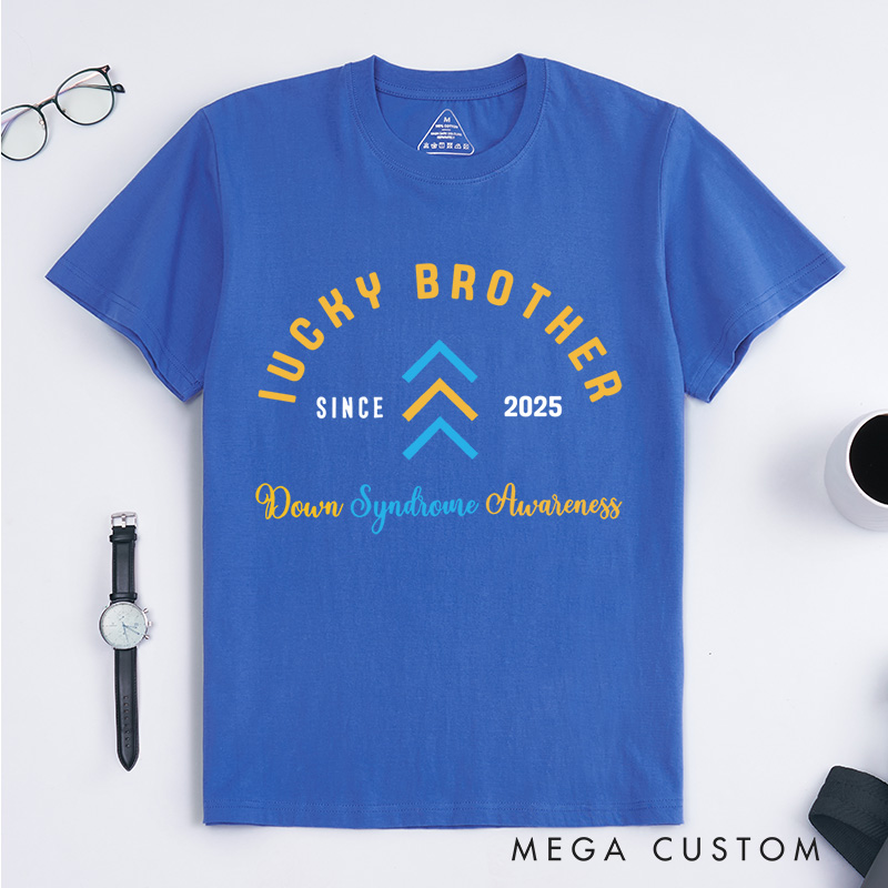 Personalized Lucky Brother Arrows and Text Design Supporting Down Syndrome Awareness and Love T-shirt