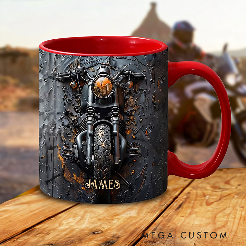 Personalized 3D Printed Choose Color Motorcycle Mug Custom Name Biker Coffee Cup Gift for Motorcycle Riders and Enthusiasts