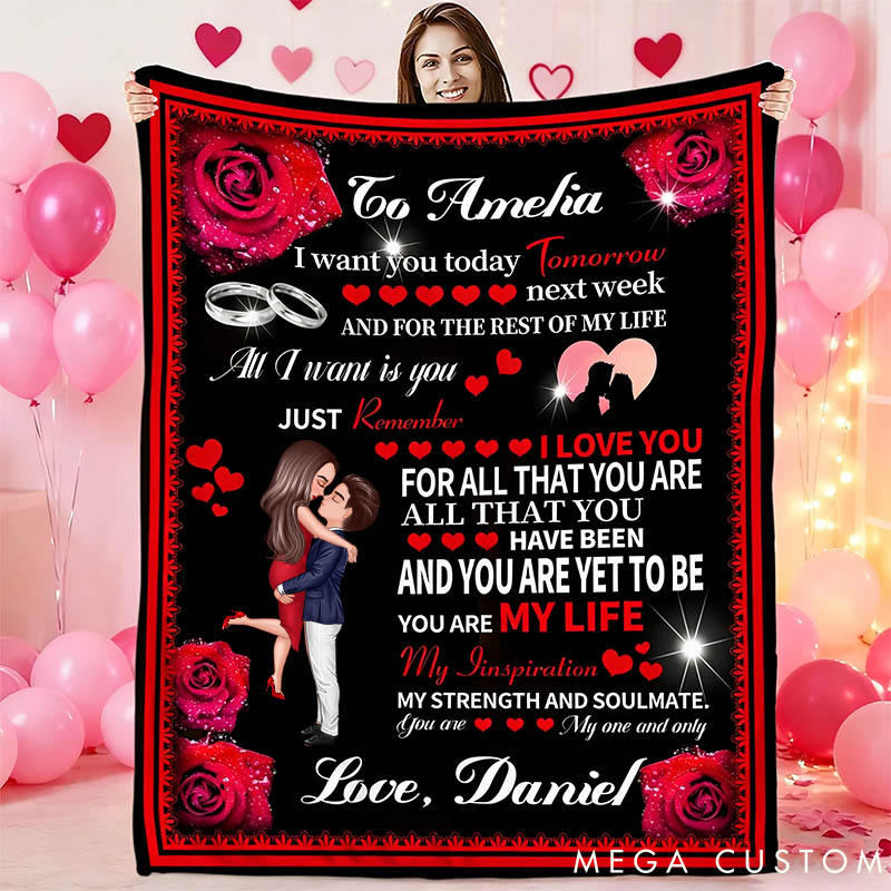 Personalized Couple You Are My Life Blanket Custom Couple Roses Love Letter Blanket with Name Valentine's Day Gift for Husband Wife Anniversary Gift