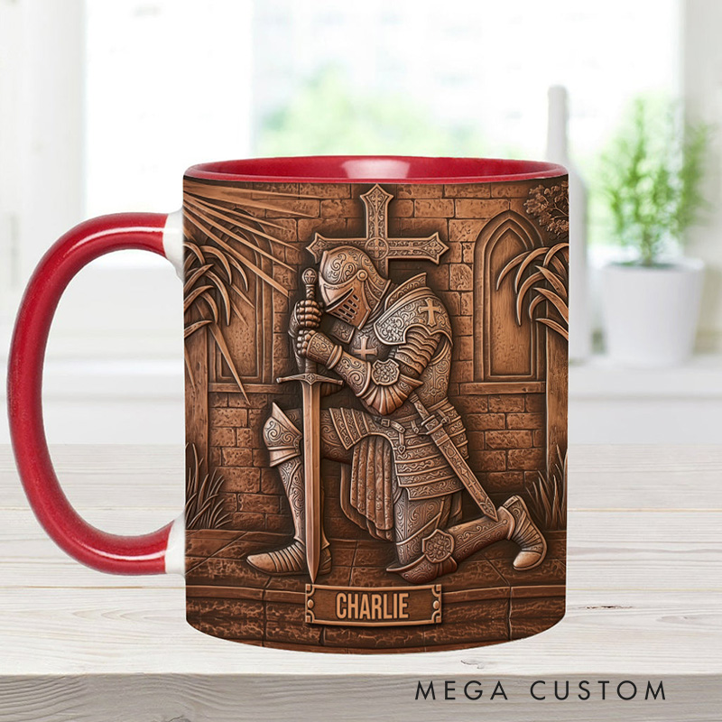 Personalized Knight Of God Ceramic Mug with Custom Name Religious Inspirational Gift Christian Gift for Men