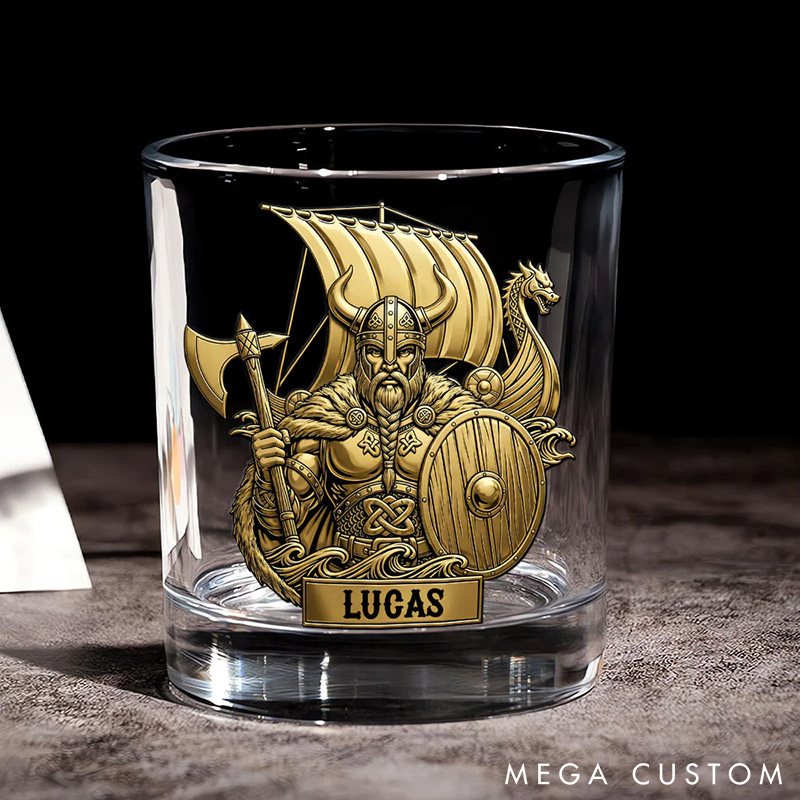 Personalized 3D-Like True Warriors Whiskey Glass Viking Whiskey Glass Valentine‘s Day Gift for Husband Boyfriend Romantics Gift for Him