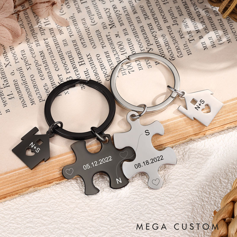Personalized 2 PCS Couple Keychain Set Keyring Puzzle Keychains Valentine's Day Gift for Him/Her  Anniversary gift for Husband