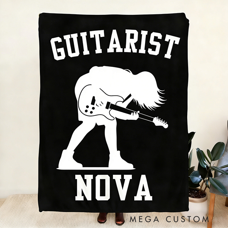 Personalized Silhouette Guitarist Soft Throw Blanket with Name Perfect for Her Guitar Lovers Music Enthusiasts Birthday Anniversary Performance Gifts