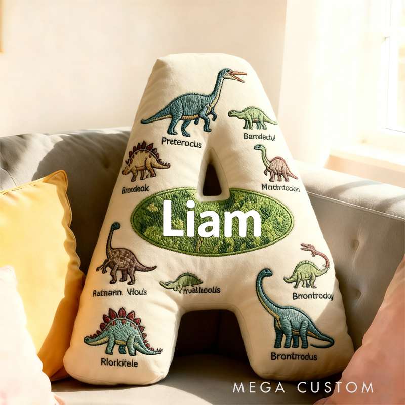Personalized Dinosaur World Initials with Name Graphic 3D Print Pillow Christmas Gift for Kids Birthday Gifts