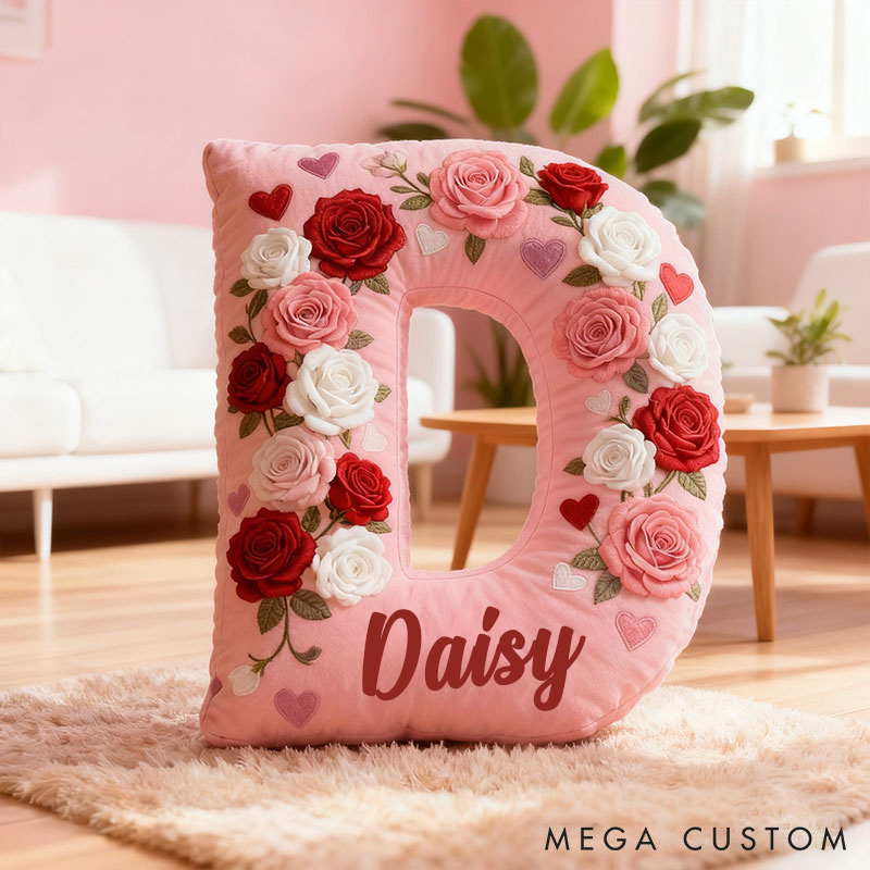 Personalized Girl friend Rose Pink 3D Printed Pillow Custom Name Cushion Valentine's Gift for GirlFriend Christmas Gift for Her