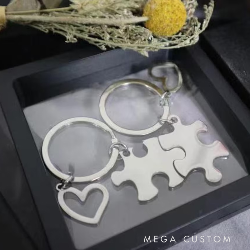 Personalized Couples Keychain 2Pcs Puzzle Couples Valentine's Day Gift for Him/Her Custom key chain set Anniversary Gift For Boyfriend