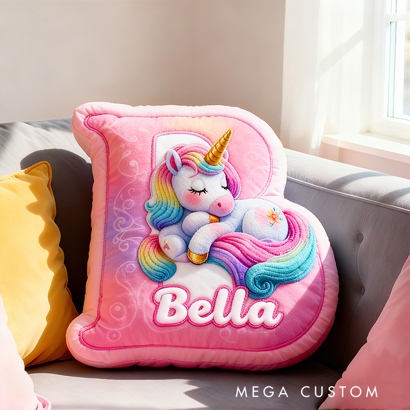 Personalized Pink Rainbow Cloud Letter Initial Custom Name Soft Decorative Gift Magical Girls Room Sweet Alphabet Graphic 3D Print Pillow