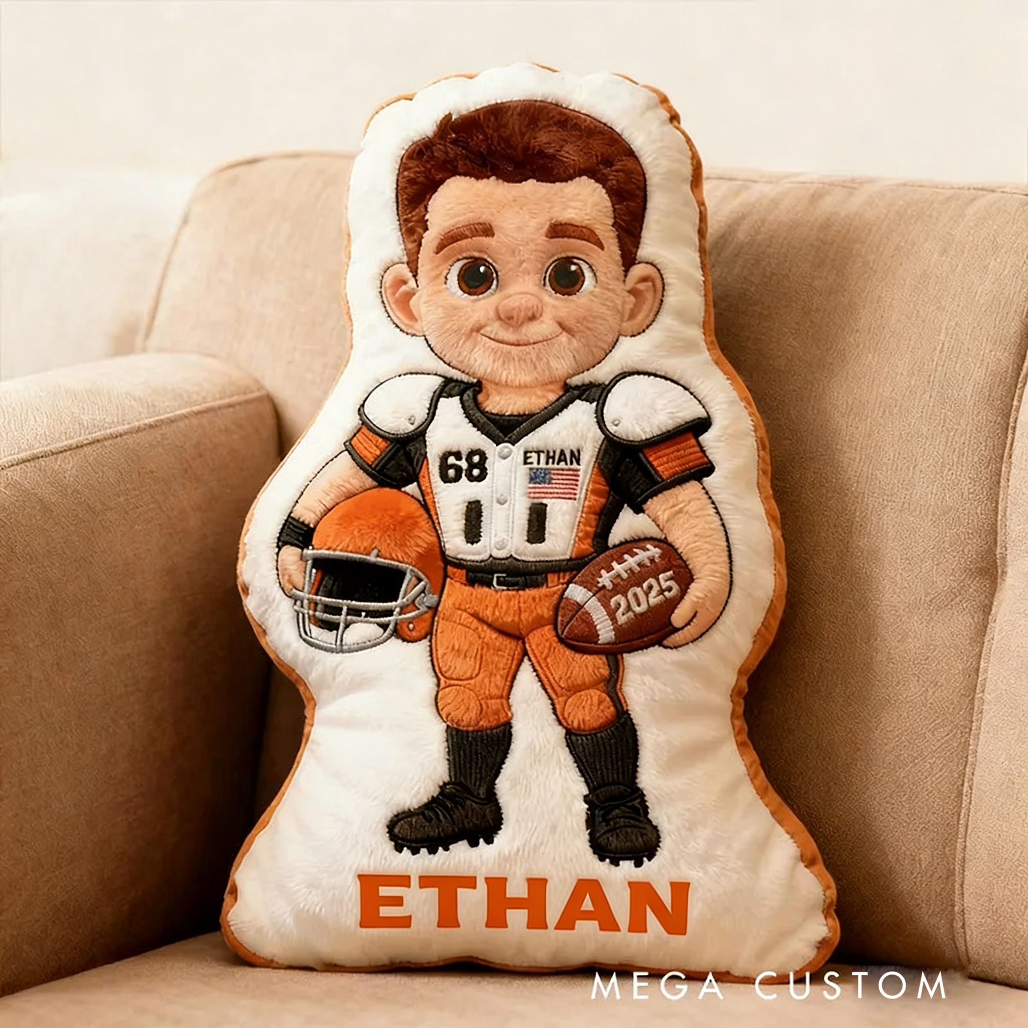 Personalized Football Player Pillow with Custom Name, Number, and Year