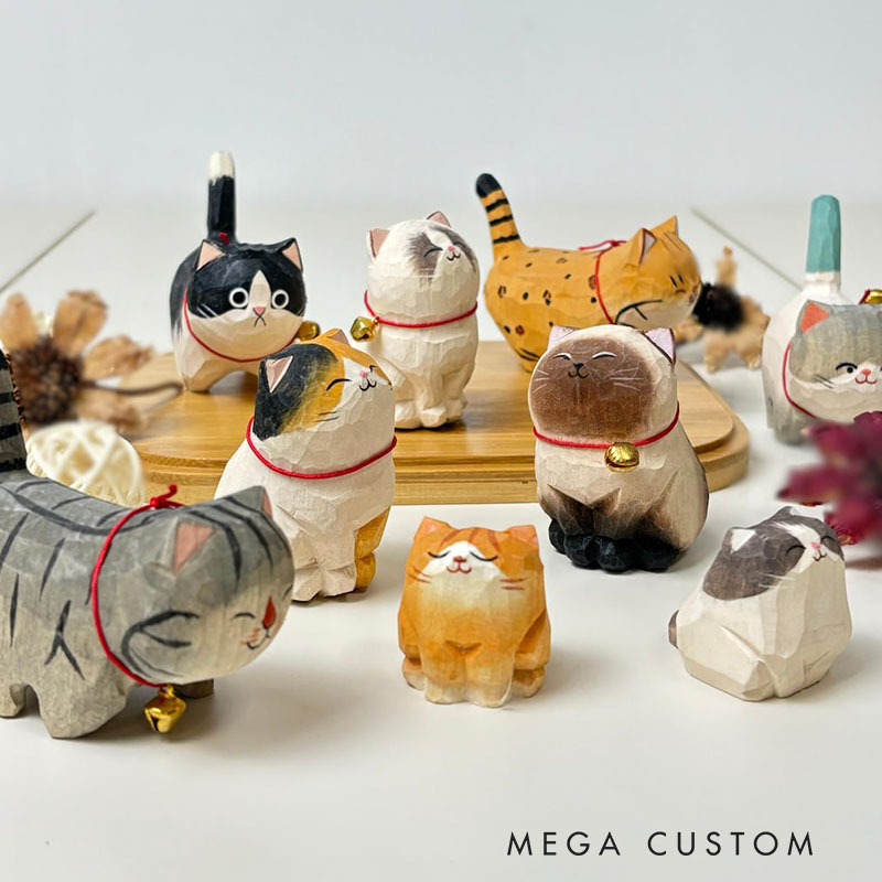 Personalized Handmade Wooden Cat Ornament Wood Cat Figurine Unique Cat Lover Gift
