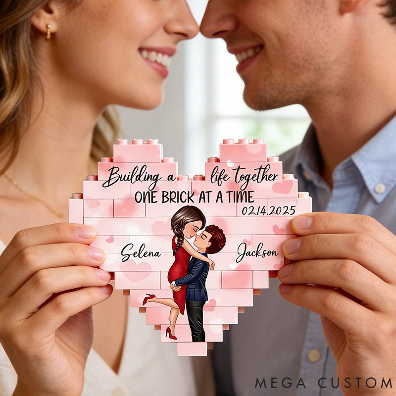 Personalized Couple Heart Building Block Puzzle Building a Life Together One Brick at a Time Blocks Valentine's Day Gift Anniversary Gift For Him Her
