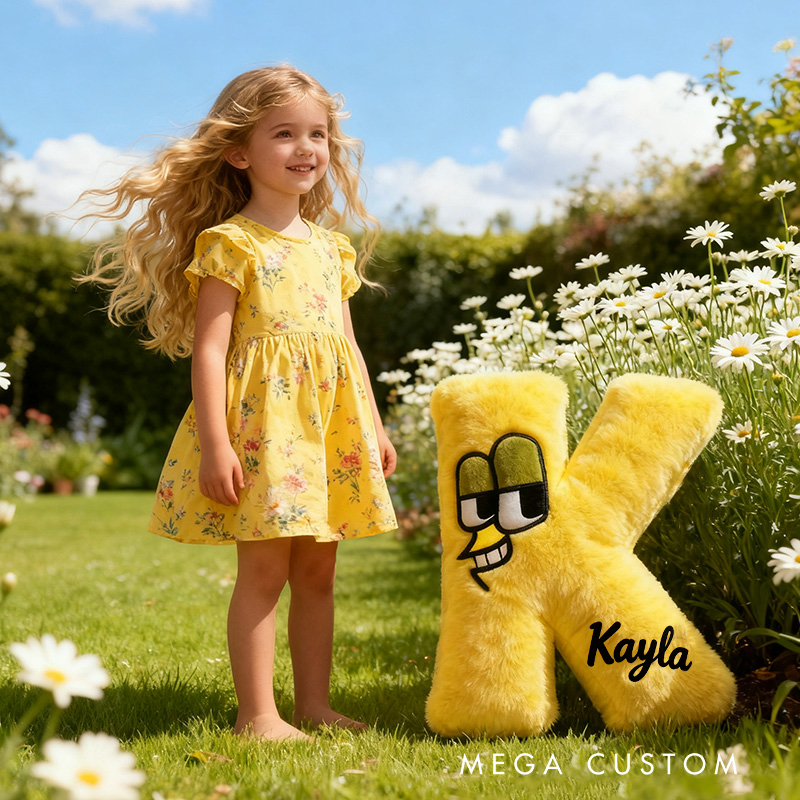 Personalized Funny Letter Cartoon Face Name Custom Kids Gift Bright Color Soft Playful Decorative Graphic 3D Print Pillow