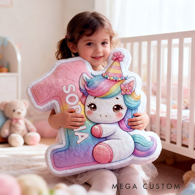 Personalized Rainbow Number Custom Name Soft Decorative Gift Cute Baby Birthday Nursery Room Colorful Graphic 3D Print Pillow