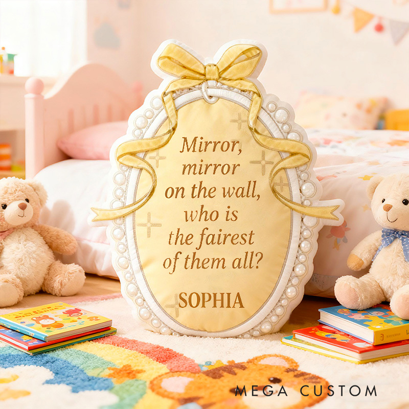 Personalized Princess Mirror Shape Custom Name Soft Decorative Gift Fairytale Princess Style Elegant Nursery Room Charming Quote Graphic 3D Print Pillow