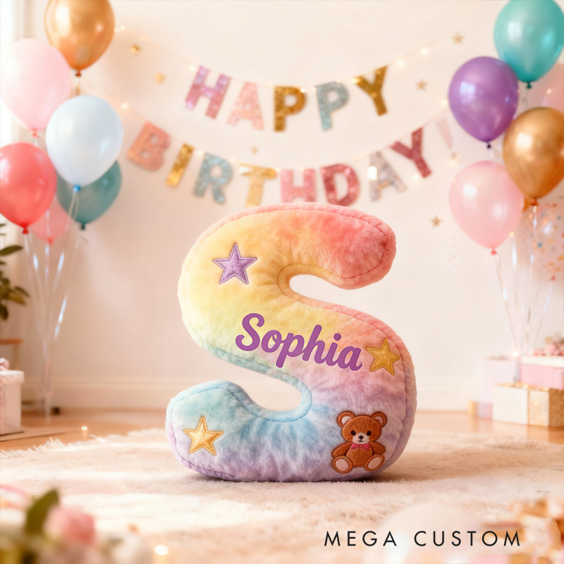 Personalized Rainbow Letter Birthday Gift Cute Name Custom Kids Room Colorful Soft Decorative Graphic 3D Print Pillows
