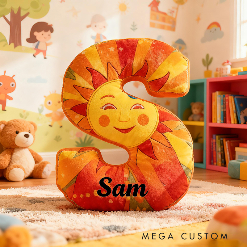 Personalized Sun Letter Custom Name Soft Decorative Gift Bright Sunshine Style Cozy Nursery Warm Smile Cheerful Daylight Cute Happy Energy Graphic 3D Print Pillow