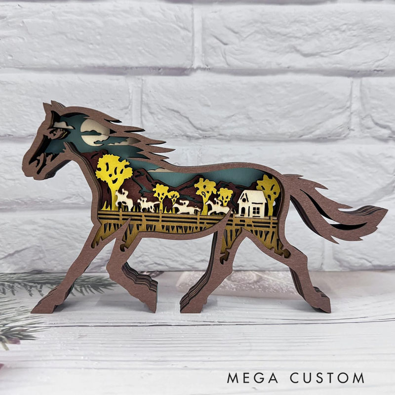 Personalized Handcarved Wooden 3D Horse with LED Lights Birthday Gifts for Kids