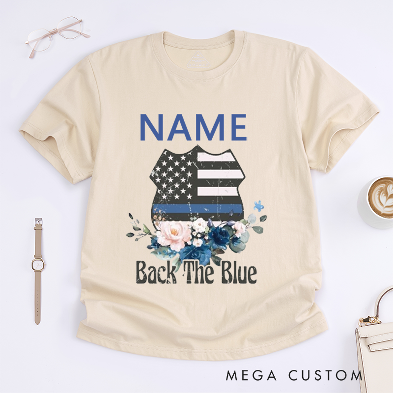 Personalized Back the Blue Floral Vest Design Design Gift for Policewoman Police Officer T-Shirt