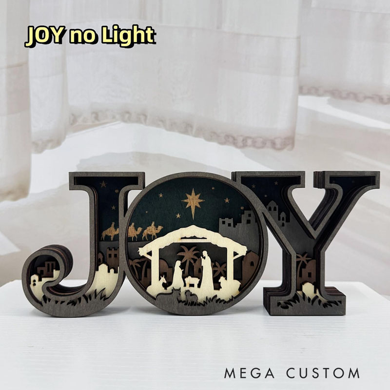 Personalized 3D Carved Wooden JOY Letter Ornaments Religious Christian Gift
