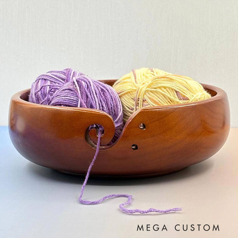 Personalized Wooden Portable Yarn Bowl for Knitting Storage Bowl with Holes for Crochet Yarn Organizing and Storage