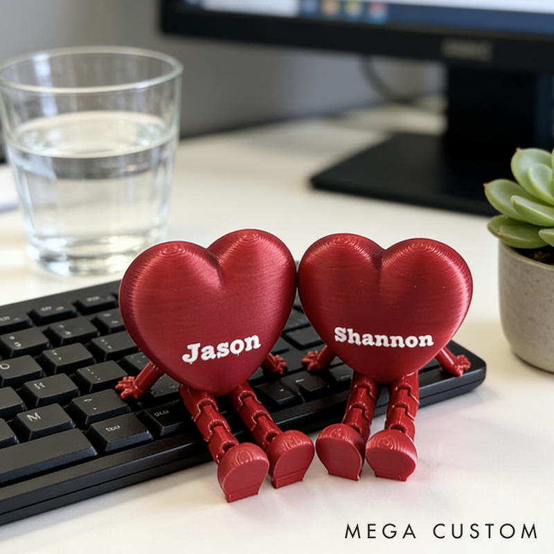 Personalized Valentine 3D Printed Heart Figurines Custom Couple Name Valentine's Gift for Her