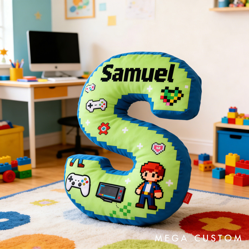 Personalized Game Controller Letter Pillow with Your Name Perfect Gift for Gamers and Kids