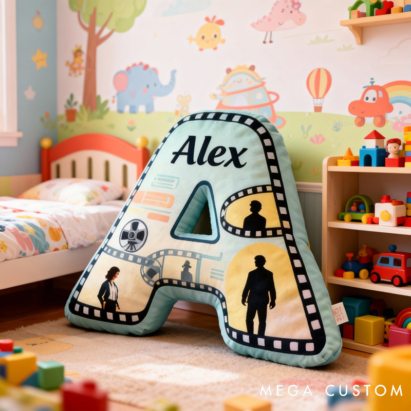 Personalized Film Reel Couple Pillow for Movie Lovers Initial Pillow Valentine's Day Birthday Party Gift for Kids and Movie Lovers