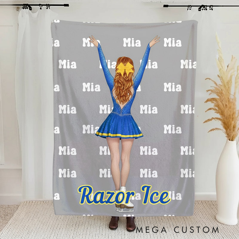 Personalized Figure Skating Cartoon Character Multicolor Soft Throw Blanket with Name Daily Training Match Day Team Gift for Figure Skaters and Coaches