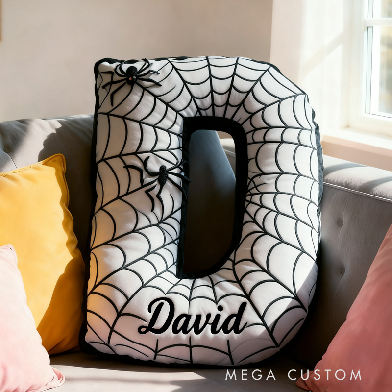 Personalized Cute Black Spider Web Initial Name Pillow Christmas Gift for Kids Family