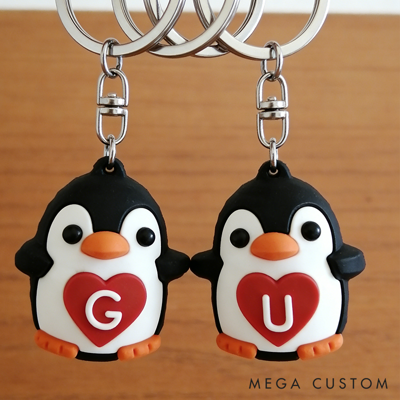 Personalized 3D Printed Penguin Couple Keychain Valentines Day for Couple Gift for Her