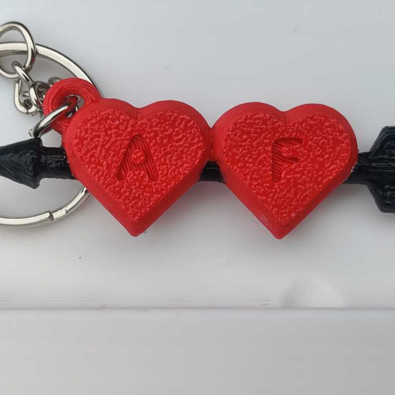 Personalizable Arrow through Hearts Keychain 3D Printed Gift for Valentine Gift Couple Gift 