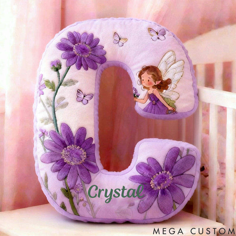 Personalized Flower Girl Purple Floral Fairy Graphic 3D Printed Pillow Custom Girl friend Name Cushion Valentine's Day Gift Christmas Gift for Her