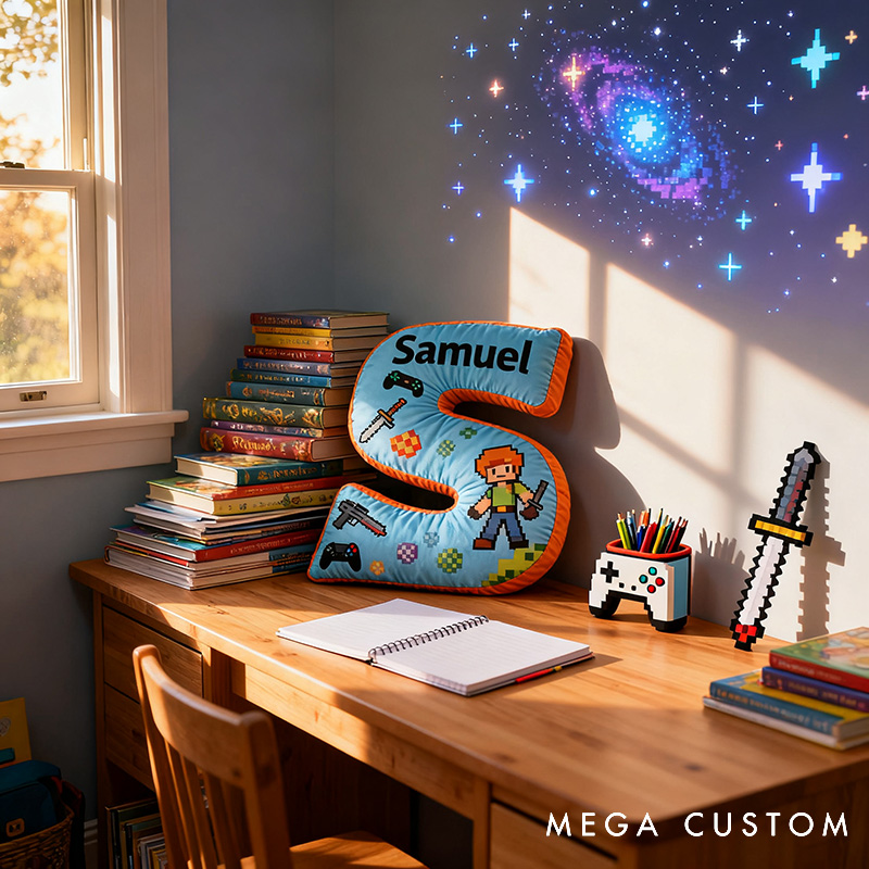 Personalized Game Controller Pixels Letter Pillow with Your Name Perfect Gift for Gamers and Kids