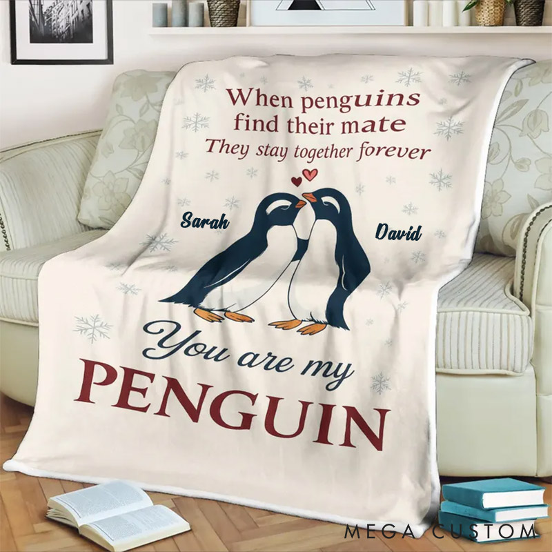 Personalized You Are My Penguin Couple Blanket Custom Names Cozy Gifts for Couple for Wife Husband Valentine's Gifts for Girlfriend Boyfriend