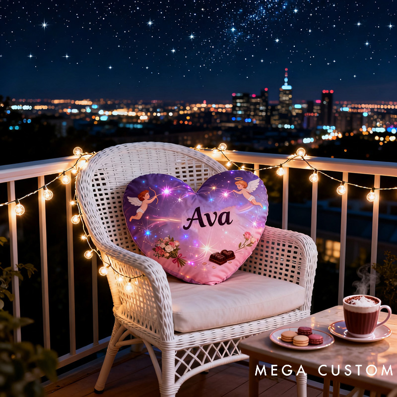 Personalized Cupid Cartoon Heart-Shaped Pillow with Name Soft Stuffed Toy for Kids and Lover Unique Decorative Cushion for Room for Valentine's Day Anniversary