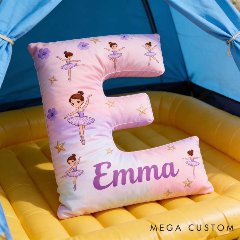 Personalized Ballet Dancers Cartoon Pillow with Name Soft Stuffed Toy for Kids and Ballet Dancer Unique Decorative Cushion for Girls' Room