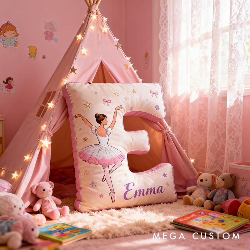 Personalized Ballet Dancers Cartoon Letter Pillow with Name Soft Stuffed Toy for Kids and Ballet Dancer Unique Decorative Cushion for Girls' Room