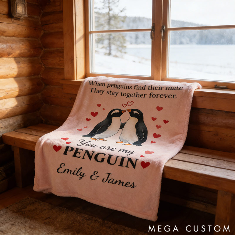 Personalized You Are My Penguin Couple Blanket Custom Names Cozy Gifts for Couple for Wife Husband Valentine's Gifts for Girlfriend Boyfriend