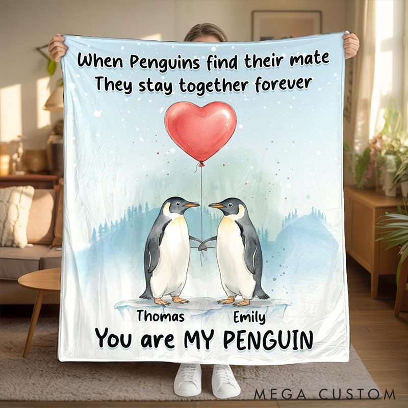 Personalized You Are My Penguin Couple Blanket Custom Names Cozy Gifts for Couple for Wife Husband Valentine's Gifts for Girlfriend Boyfriend