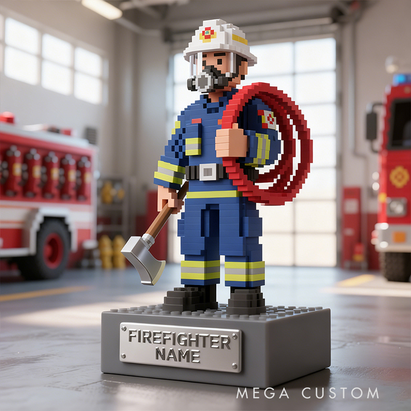 Personalized Firefighter Pixel-Style Desktop Figurine Gift for Firefighting Fans
