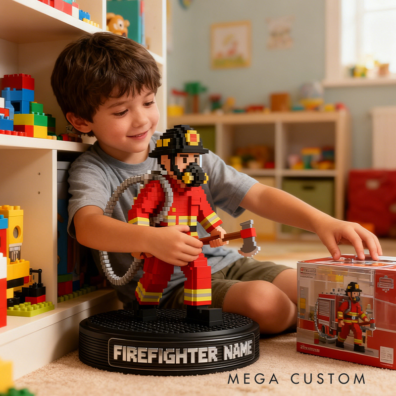 Personalized Firefighter Pixel Style Desktop Ornament The Perfect Keepsake for Firefighters and Supporters of the Firefighting Cause