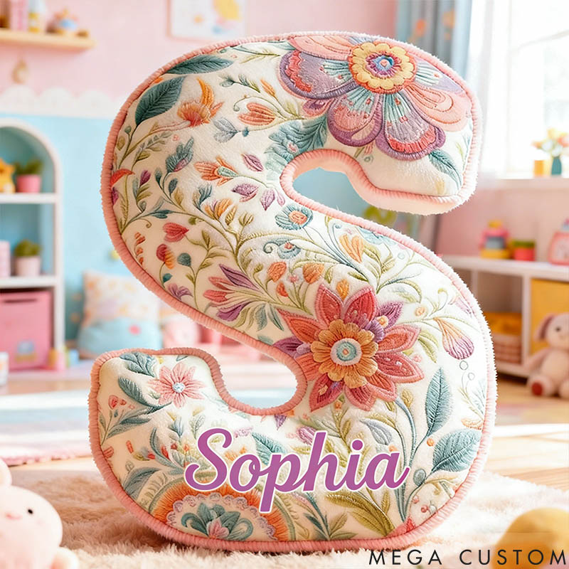 Personalized Flower Girl Elegance Floral 26 Letters Pillow Custom Girl friend Name Graphic 3D Printed Cushion Christmas Valentine's Day Gift for Her