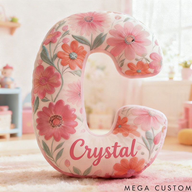 Personalized Flower Girl Pink Colorful Floral 26 Letters Pillow Custom Girl friend Graphic 3D Printed Cushion Christmas Valentine's Day Gift for Her