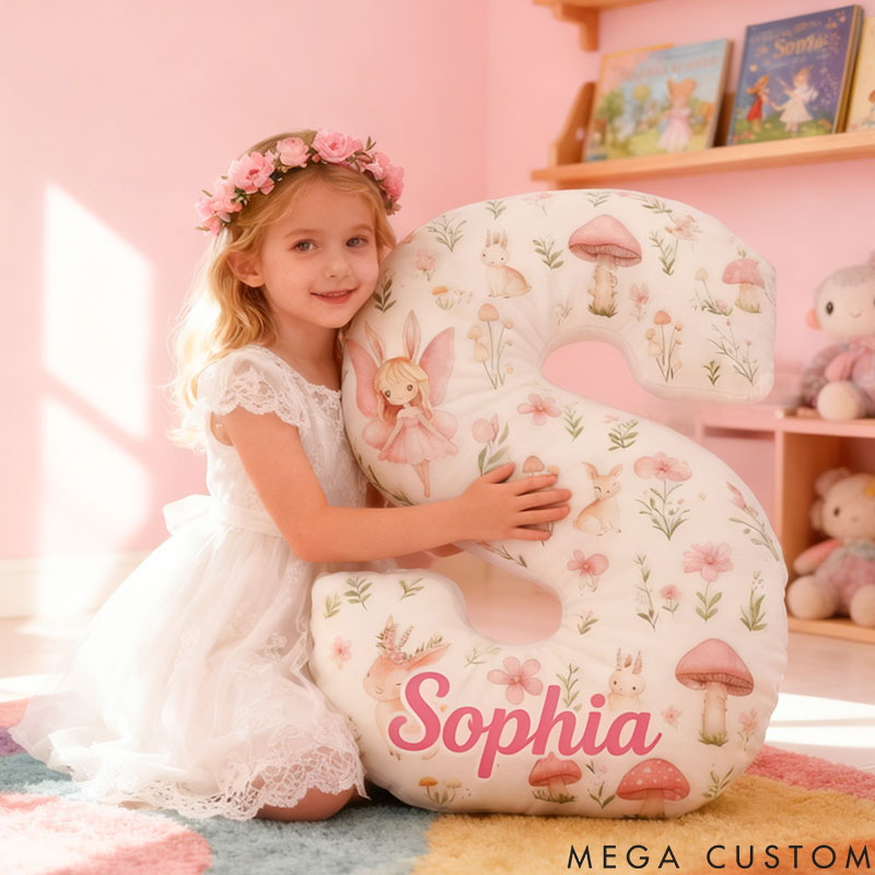 Personalized Flower Girl Floral Mushrooms Fairy Graphic 3D Printed Pillow Custom Girl friend Name Cushion Valentine's Day Gift Christmas Gift for Her