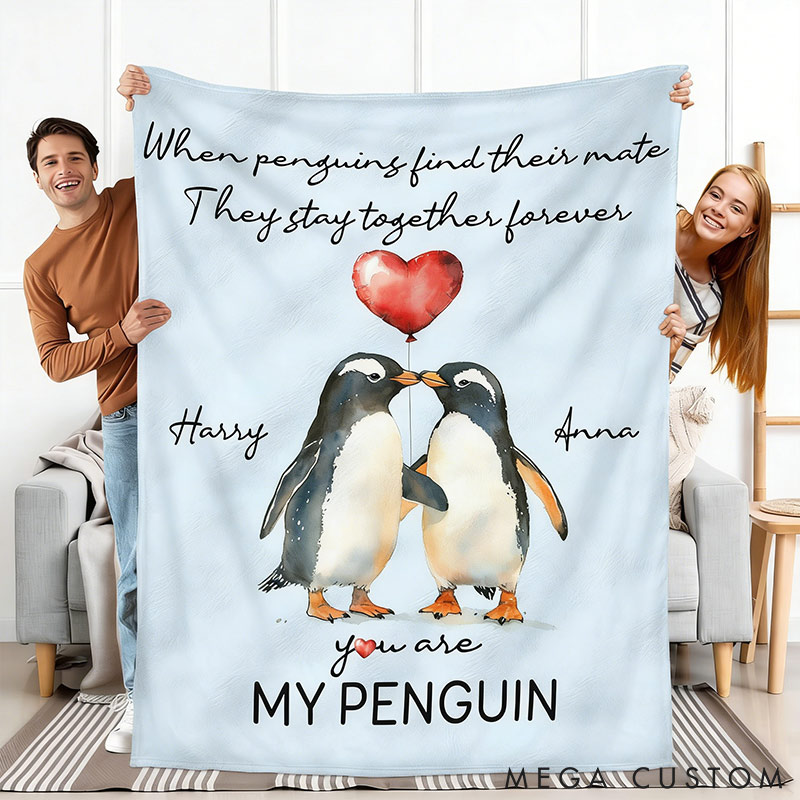 Personalized You Are My Penguin Couple Blanket Custom Names Cozy Gifts for Couple for Wife Husband Valentine's Gifts for Girlfriend Boyfriend