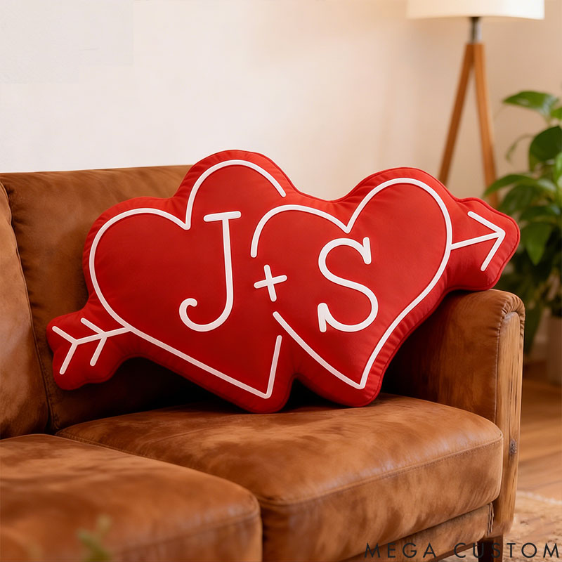 Personalized Couple Arrow Through Hearts Pillow Custom Boyfriend  Girlfriend Initials Pillow Valentine's Day Pillow Wife First Christmas Gift for Her