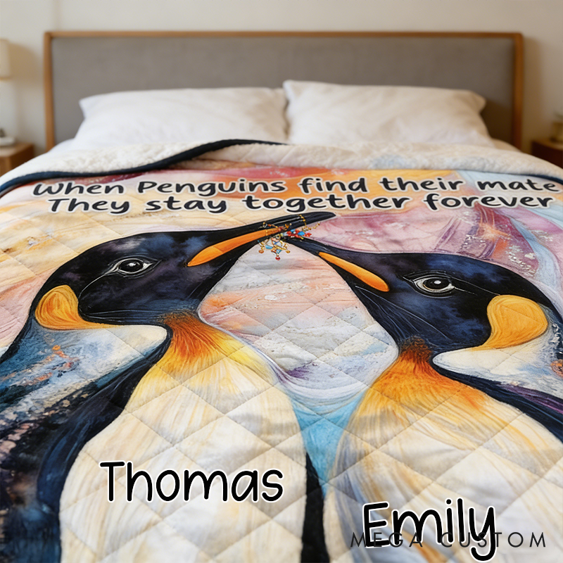 Personalized Penguin Couple Throw Blanket Custom Names Cozy Gifts for Couple for Wife Husband Valentine's Gifts for Girlfriend Boyfriend