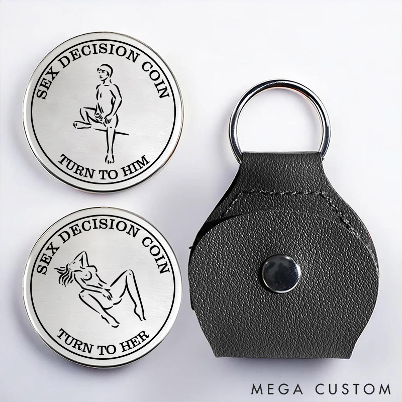 Personalized Couples Sex Decision Coin Keychain Custom Naughty Decision Coin with Leather Keychain Pocket Hug Gift