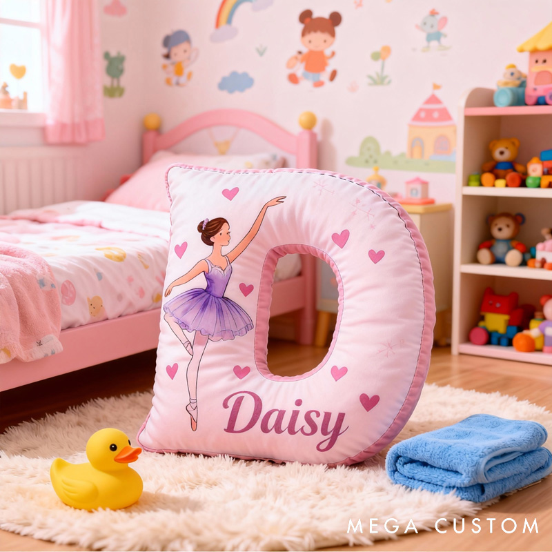 Personalized Ballet Dancers Cartoon Letter Pillow with Name Soft Stuffed Toy for Kids and Lover Unique Decorative Cushion for Girls' Room for Valentine's Day Anniversary birthday