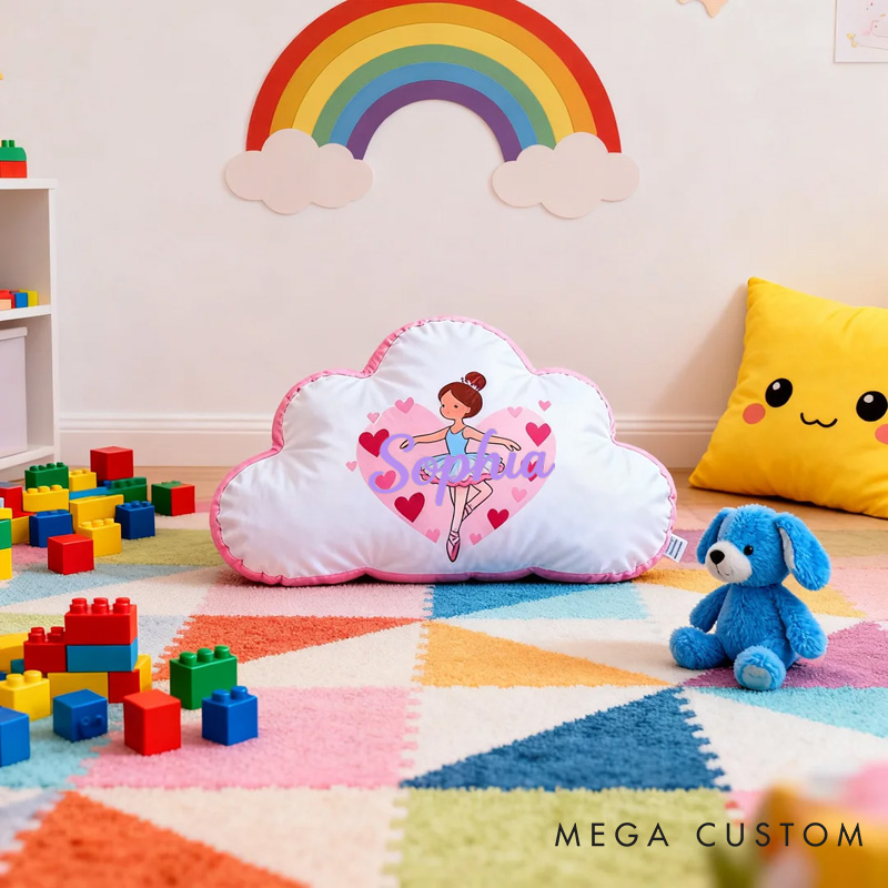 Personalized Ballet Dancers Love Cartoon Pillow with Name Soft Stuffed Toy for Kids and Lover Unique Decorative Cushion for Girls' Room for Valentine's Day Anniversary