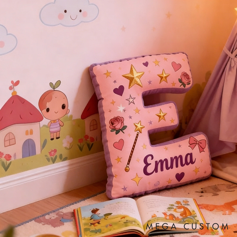 Personalized Love Cartoon Magic Letter Pillow with Name Soft Stuffed Toy for Kids and Lover Unique Decorative Cushion for Room for Valentine's Day Anniversary